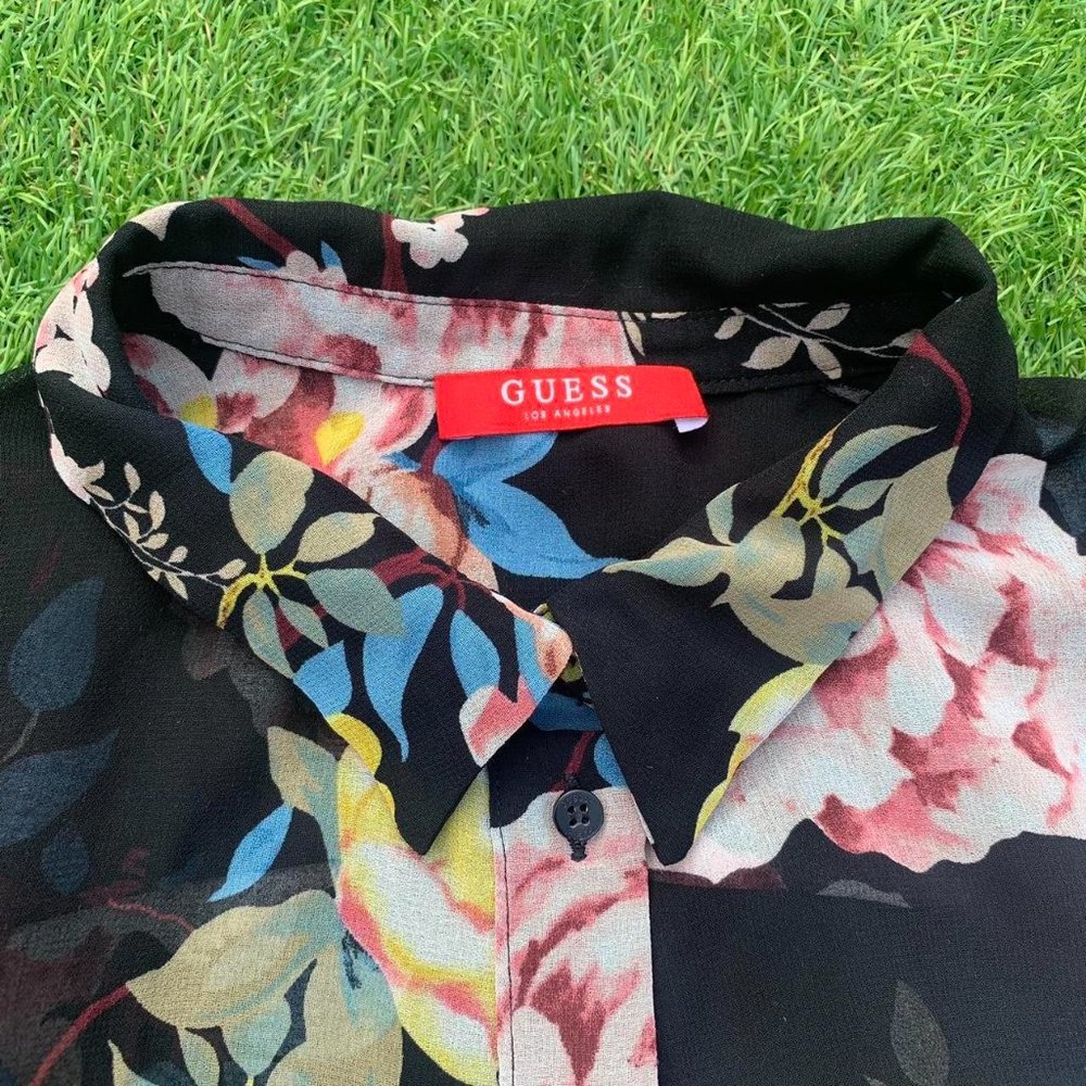 Guess Women Long Sleeve Mesh Multi Floral Flowers Summer Shot Size 8. - Picture 4 of 7